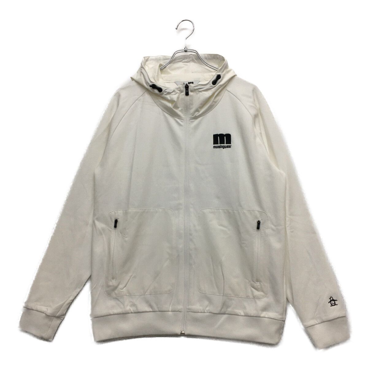 中古 メンズ マンシングウェア Munsing wear パーカー LL 白 ホワイト 長袖フルジップ ストレッチ