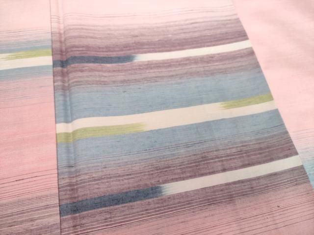 平和屋着物○紅花紬 米沢 訪問着 横段文 正絹 逸品 DAAY1441ps 紅花