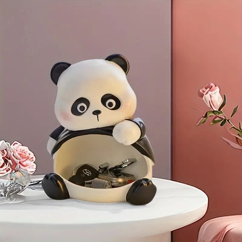 パンダのトレイ付きオブジェ インテリア パンダの置物 収納ボックス 収納トレイ トレイ 玄関 多機能収納