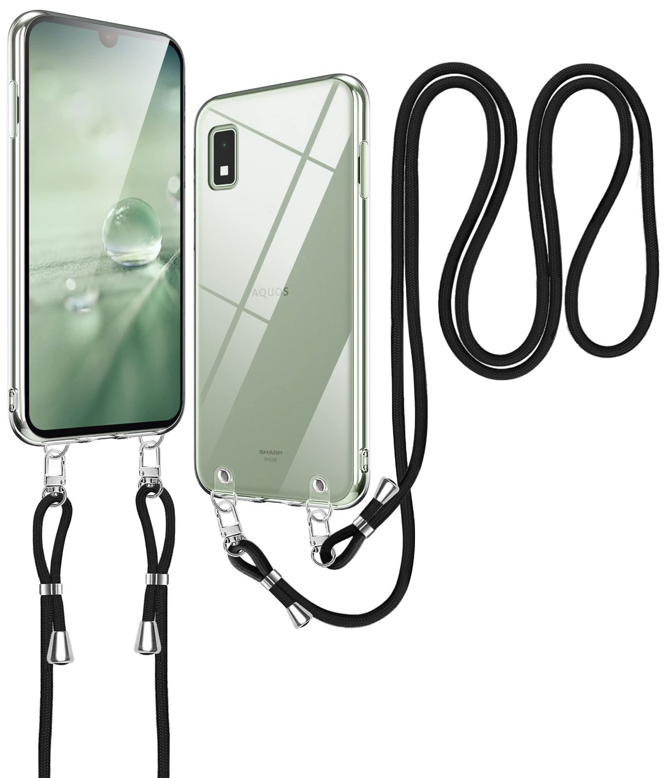 Sharp AQUOS wish ケース クリア ショルダー AQUOS wish2 スマホケース SHG06 SH-51C SH-M20 ケース 肩掛け 斜めかけ 縄掛け ケース ストラップ付き スマホケース 透明 TPU アクオスwish スマホシ リコン