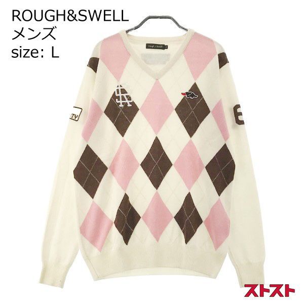 ROUGHu0026SWELL ラフアンドスウェル ニット セーター ホワイト S ロゴ 中古 メンズ ラフ＆スウェル roughu0026swell セーター S 紺×青
