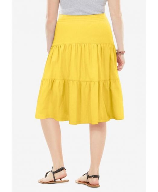 ウーマン ウィズイン レディース スカート ボトムス Women s Within Elastic-Waist Knit Tiered Skirt Primrose yellow