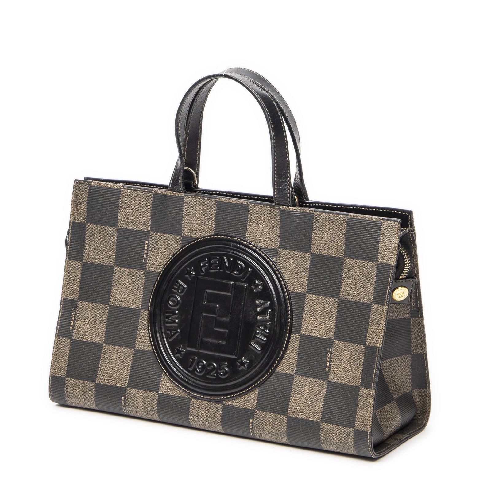 FENDI フェンディ2ウェイトートブラウン ブラックペキンチェックコーティングキャンバスA