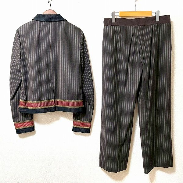 anc ケンゾー KENZO パンツスーツ セットアップ ツーピース 42 ストライプ ラメ ワイドパンツ 大きいサイズ レディース 969943