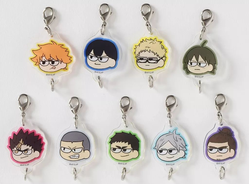 [Used] Set of all 9 keychains “Haikyu!! Girori Trading Connected Acrylic Charm -Karasuno ver .-”