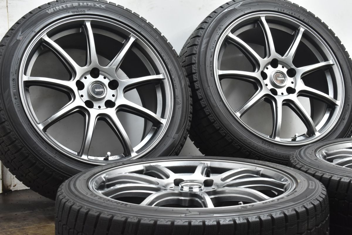 バリ溝 Gスピード 18in 7.5J 38 PCD114.3 ダンロップ ウィンターマックス WM02 225 45R18 クラウン マークX カムリ リーフ アテンザ