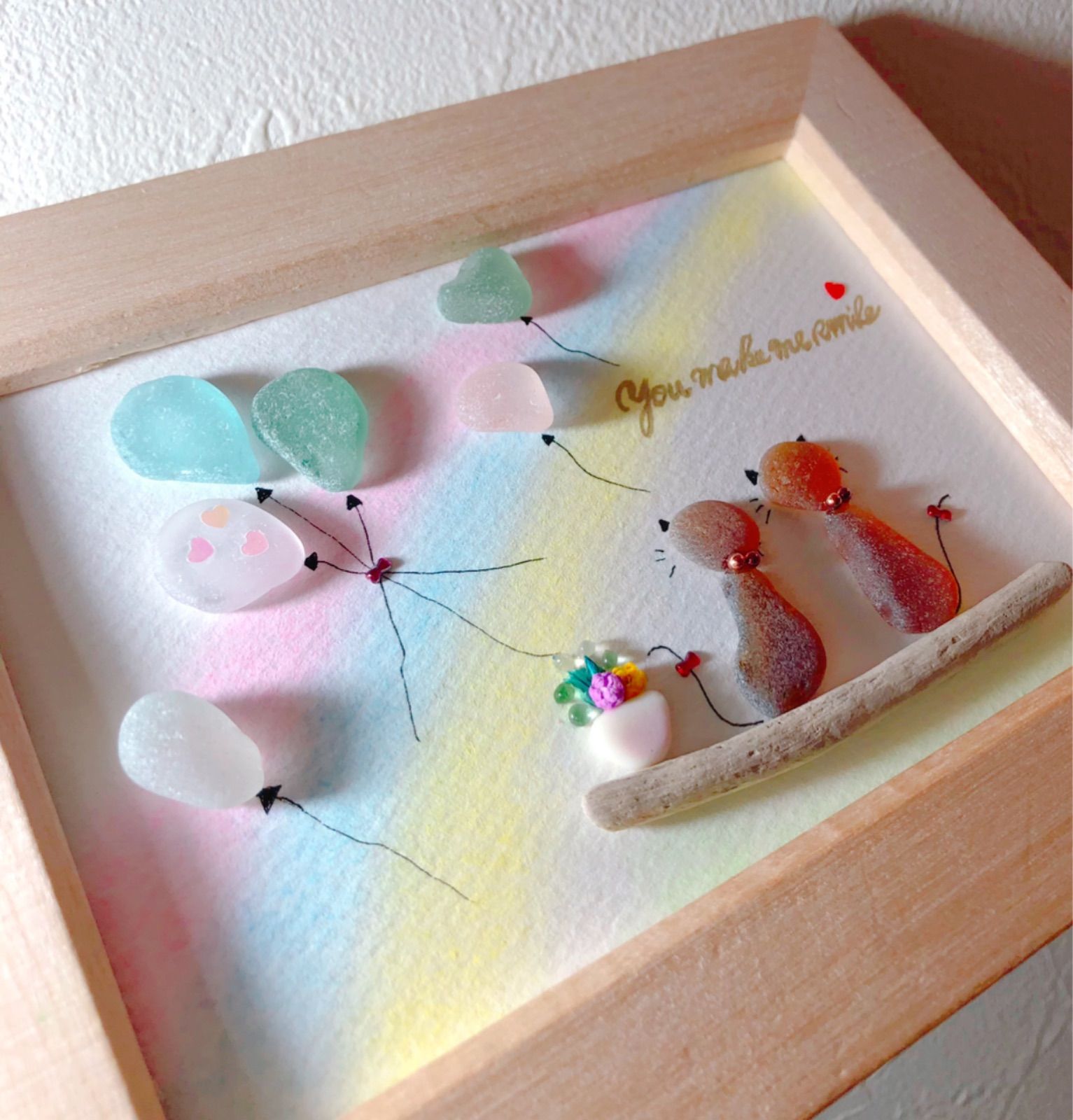 シーグラスアート☆虹とニャンコとバルーン - メルカリ