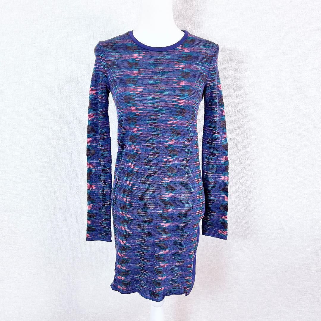 ミッソーニ ウールニットワンピース 背中カットソー生地 パープル S □