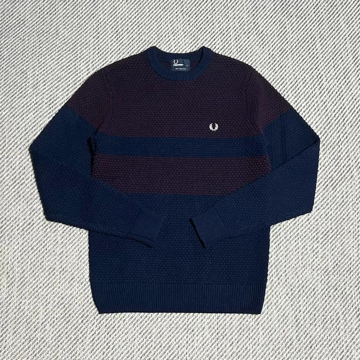 M Fredperry FRED PERRY(フレッドペリー) ラムズウール ワッフル ラウンド ニット セーター
