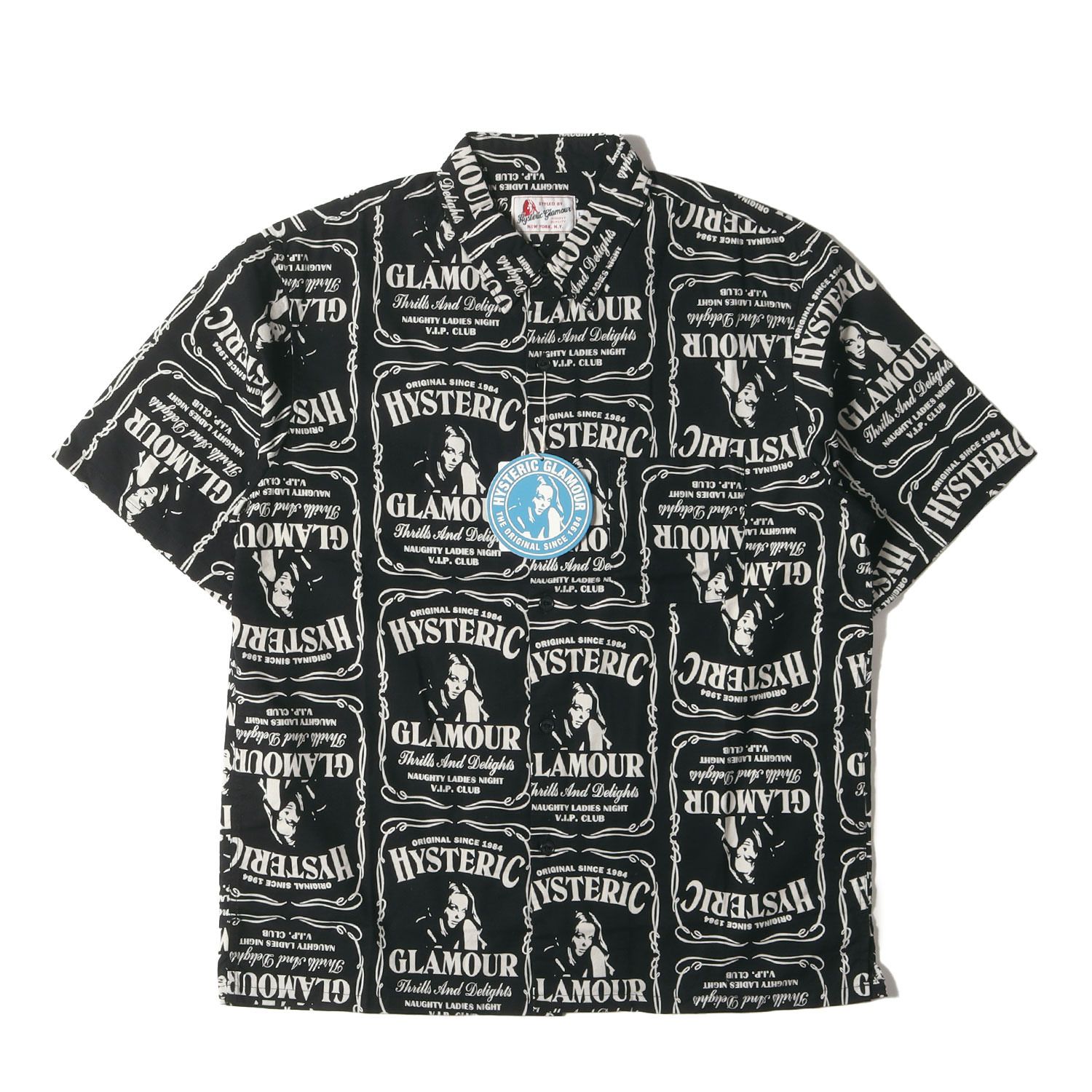 HYSTERIC GLAMOUR ヒステリックグラマー シャツ サイズ L | WHISKY柄 スタンダード 半袖 シャツ 02201AH08 | ブラック 黒 | トップス カジュアルシャツ メンズ