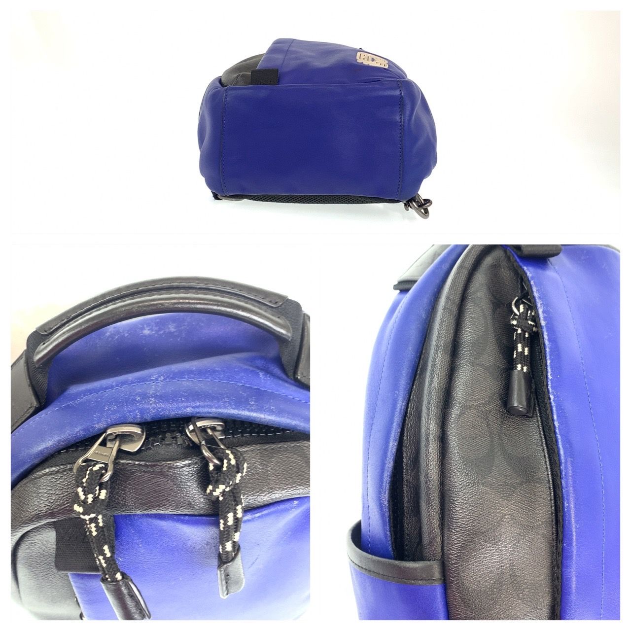 COACH コーチ シグネチャー ブルー 青 ブラック 黒 レザー ボディー