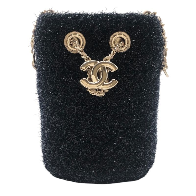 シャネル CHANEL チェーンショルダーバッグ ブラック GD金具 ツイード  