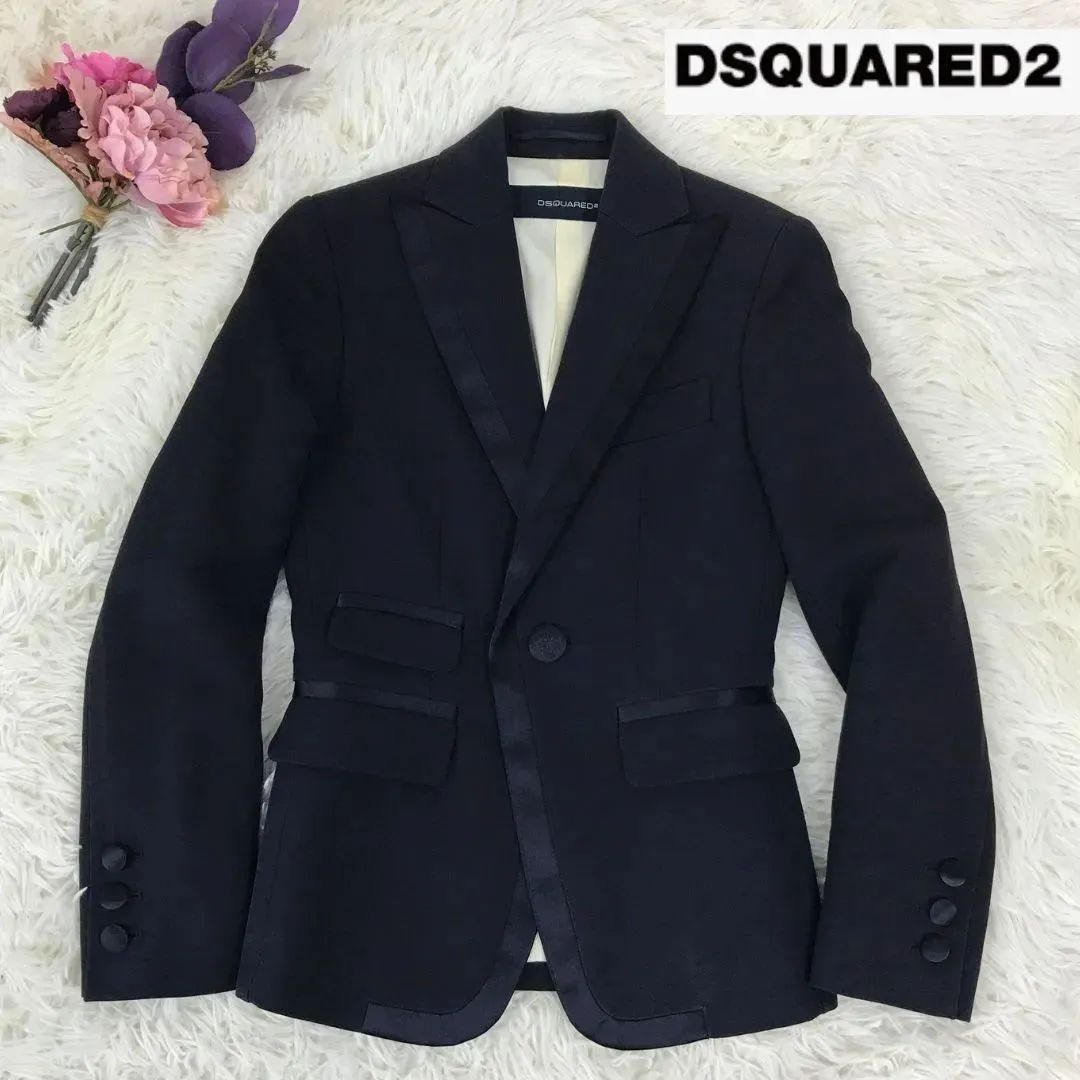 DSQUARED2 テーラードジャケット 52 ブラック DSQUARED2 ディースクエアード テーラードジャケット タキシード