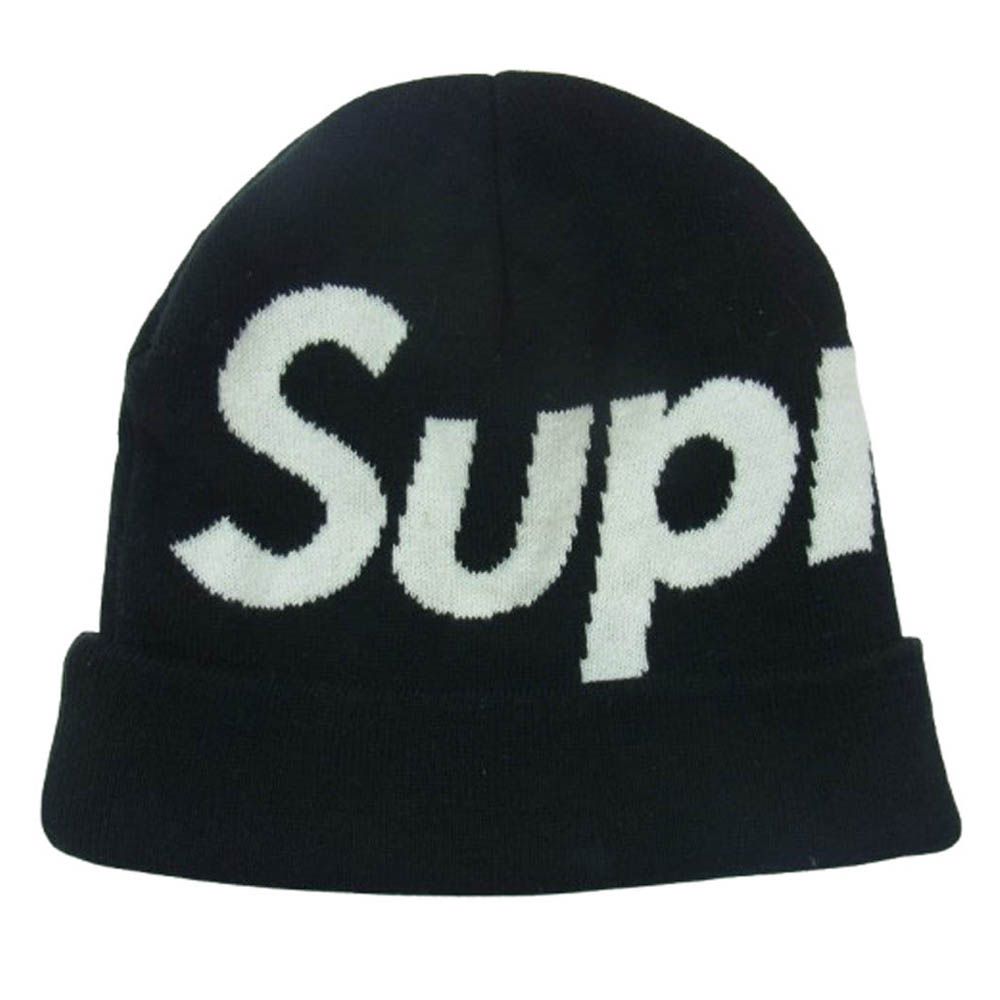 中古品美品 Supreme ニット帽 ビッグロゴ ビーニー 黒 Supreme - Supreme シュプリーム 18AW Big Logo Beanie
