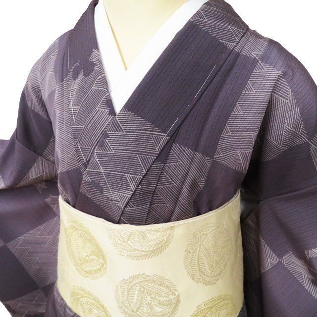 小紋 着物 未使用 正絹 袷 カジュアル 作家物 落款 花模様 地模様 桜色 
