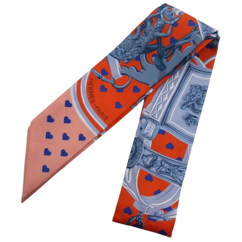HERMES エルメス ブリッド ドゥ ガラ ラヴ ハート柄 ツイリー シルク スカーフ オレンジ レディース 古着