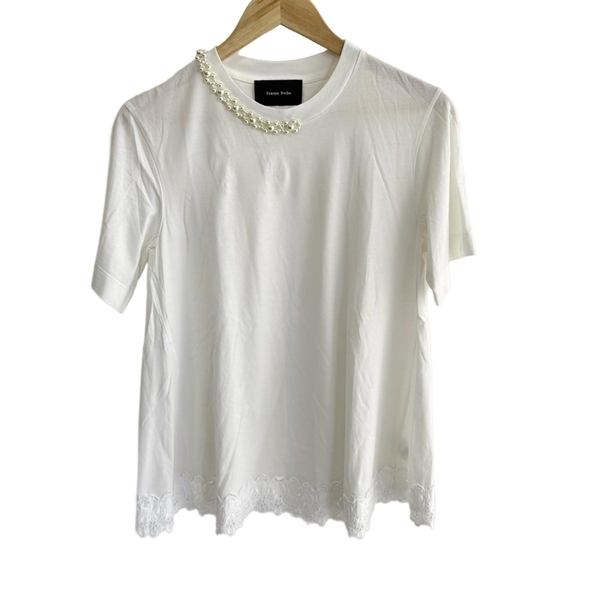simone rocha シモーネ ロシャ Tシャツ XS 白 フリル パール simone rocha(シモーネロシャ) 半袖カットソー サイズXS