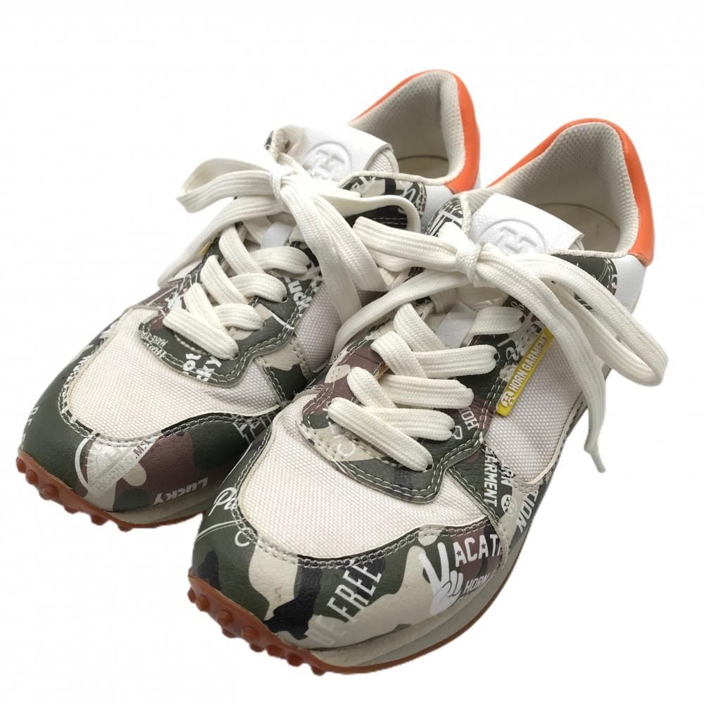 ホーンガーメント ゴルフシューズ 白×カーキ 一部カモフラ柄 迷彩 HCS-2A-SS03 レディース 23.0 ゴルフウェア MARK＆LONA