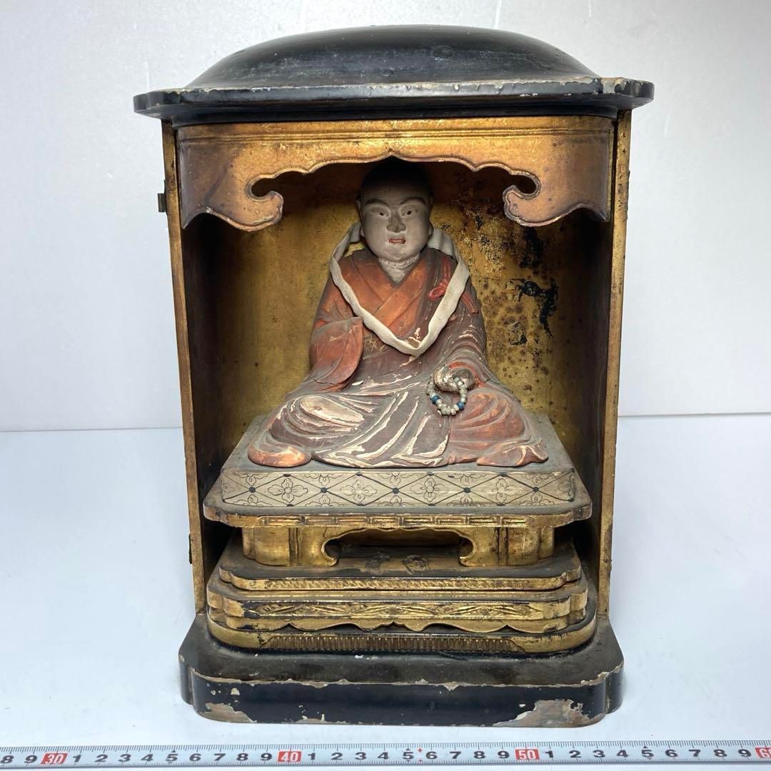 時代 木彫彩色 日蓮聖人 坐像 仏像 トヒチ 東さ6-0323