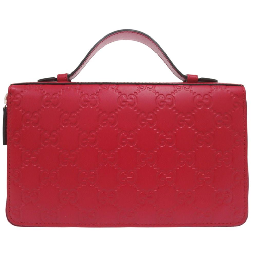 グッチ グッチシマ ダブルジップ トラベルウォレット 長財布 GG柄 クラッチバッグ レザー レッド 0834 GUCCI