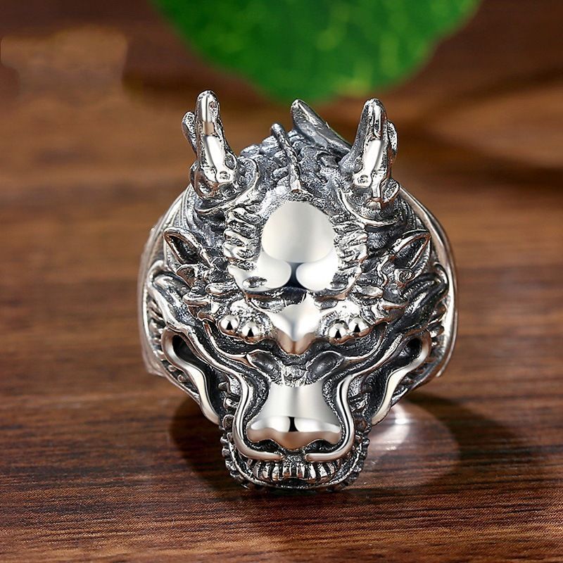 ドラゴンヘッド・デザイン調整可能リング ドラゴンヘッドリング 開口式 メンズ ヴィンテージ調 中華風