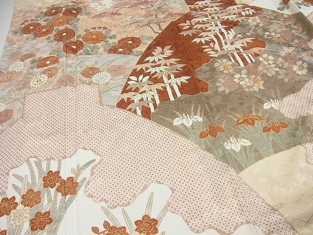 平和屋着物□極上 銀座きしや 訪問着 駒刺繍 霞草花文 金彩 たとう紙