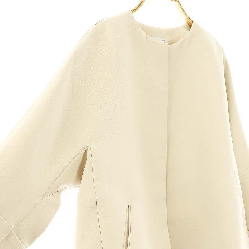 NOBLE トリプルクロスCネックショートコート　ノーカラー　ネイビー　38 NOBLE トリプルクロスCネックショートコート ノーカラー ネイビー 38