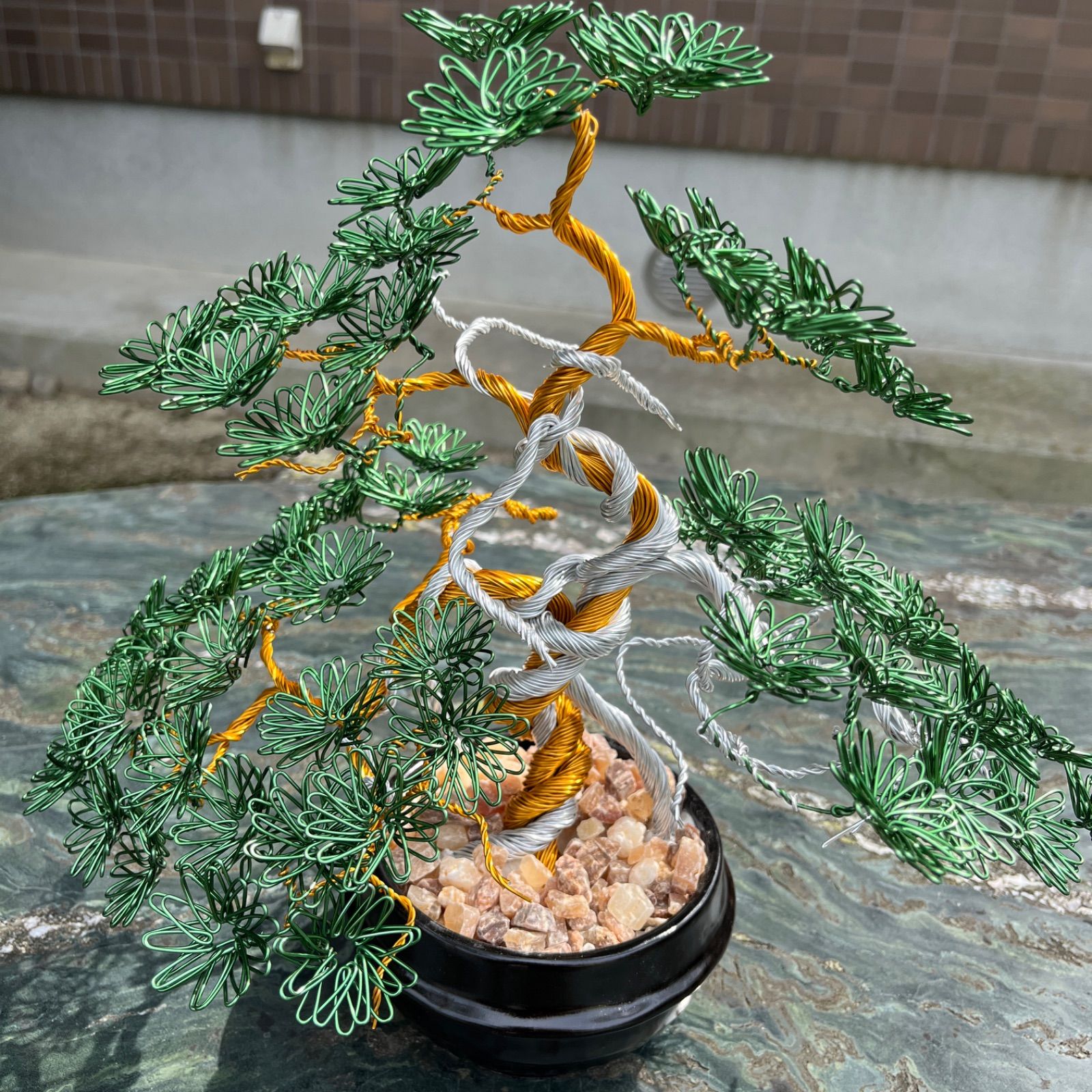 ワイヤーアート 盆栽 五葉松風 鉢付き wire art bonsai Pentapyhlla 