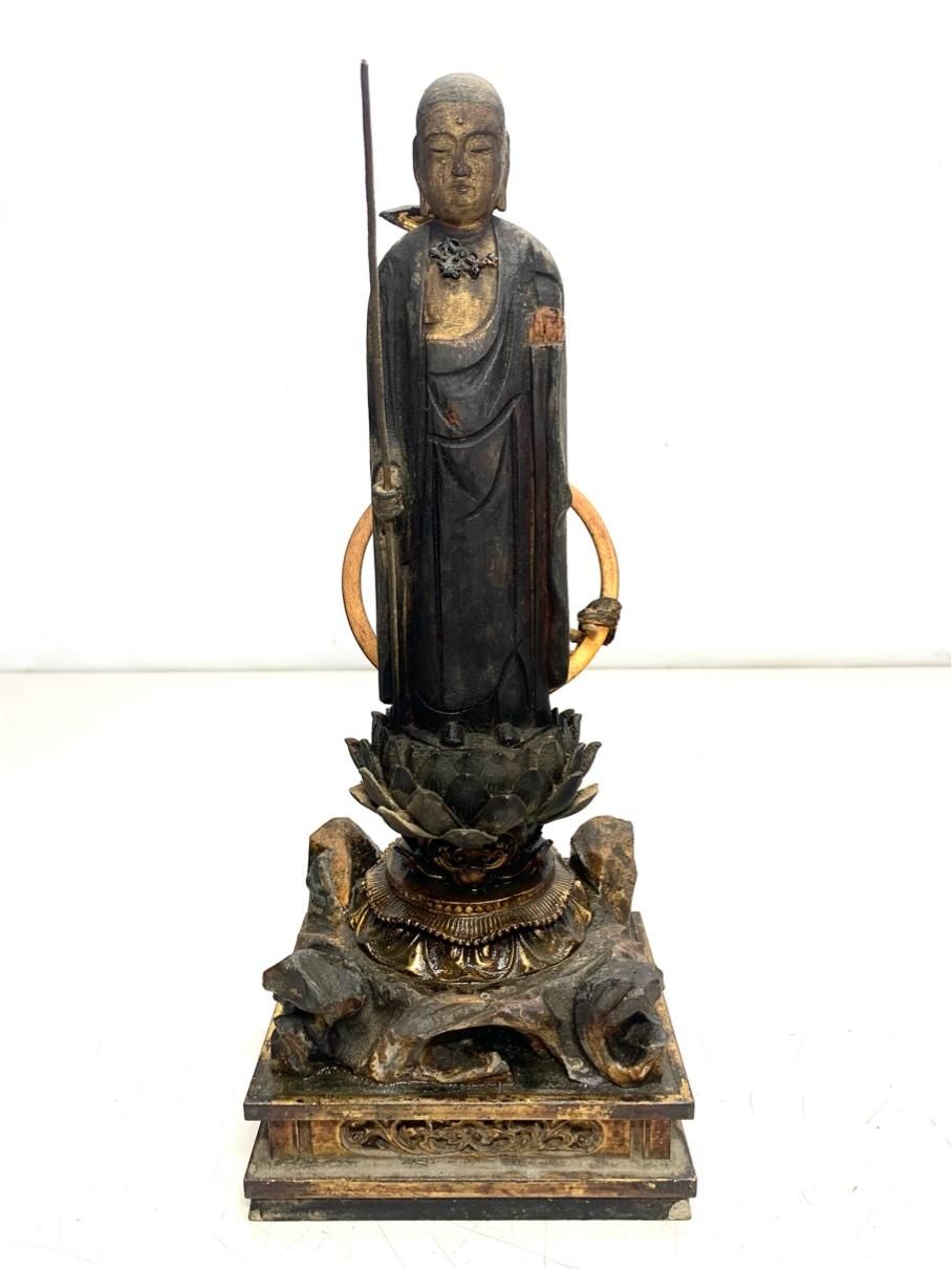 地蔵菩薩 木彫り 置物 インテリア 仏像 ヴィンテージ アンティーク レトロ A9172B06
