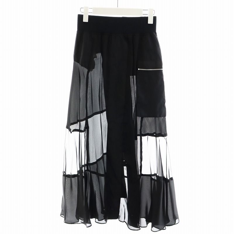 ⭐️本日限定⭐️美品　sacai 　ウールスカート スタッズ　カットオフ　退廃 サカイ - sacai | Cotton Poplin Zipper Skirt-Black-1の通販