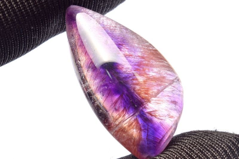 インテリア小物 【１点物】AAAAA☆内包の宝庫 エレスチャルアメジスト(ゲーサイトインアメジスト) 26x14mm リーフ ルース パワーストーン 天然石 _PC2459