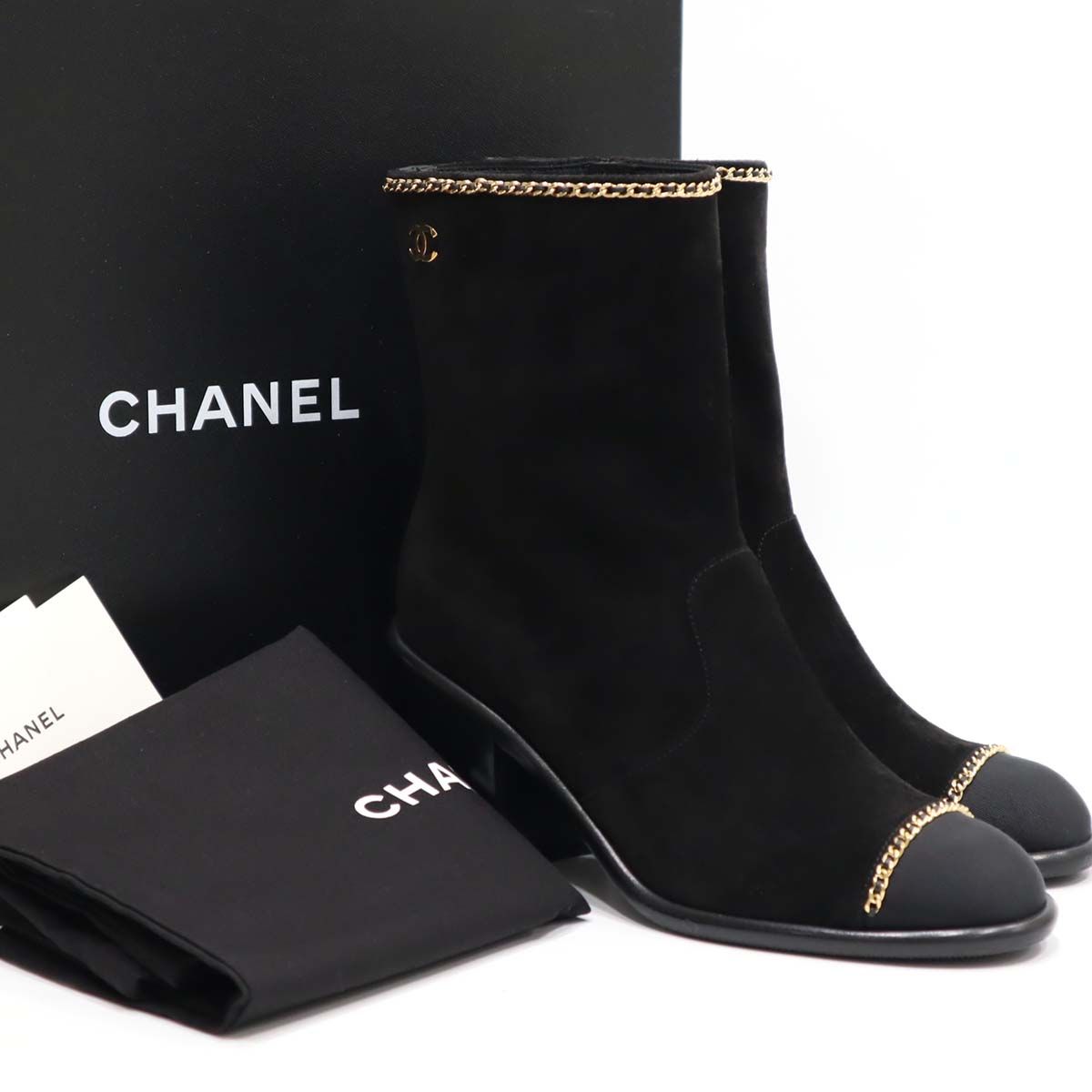 シャネル CHANEL スエード ショート ブーツ ココマーク 黒