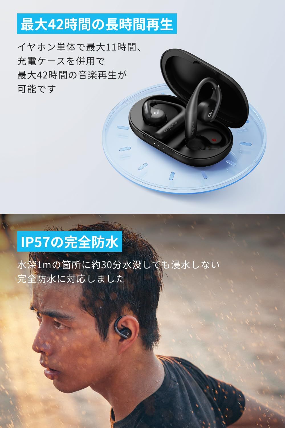 IP57防塵防水規格 最大42時間再生