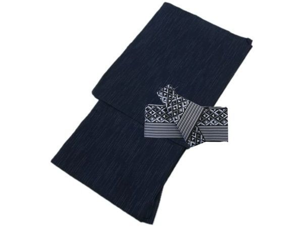 着物美人 み 男浴衣 ワンタッチ角帯 帯付き 2点セット 綿麻 しじら織り メンズ浴衣 浴衣男性 男浴衣綿麻 男浴衣セット 男浴衣L メンズ浴衣L 男浴衣紺 男性 メンズ 紳士 男の子 L 170cm-177cm 紺 破れ縞 m456914