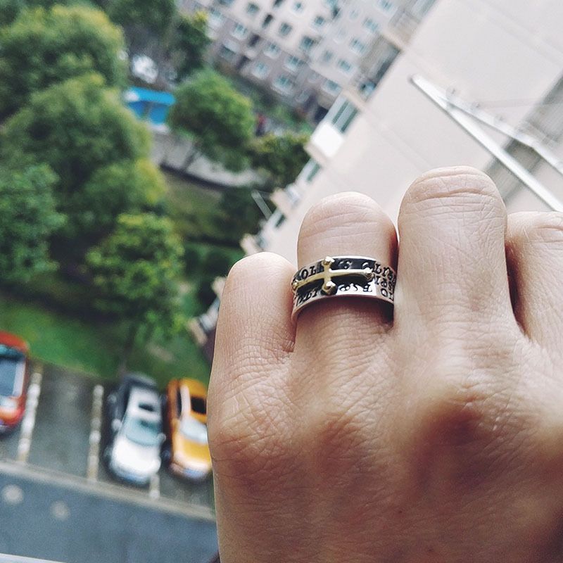 シルバー クロスモチーフリング 開口式サイズ調整可能 ヴィンテージ調