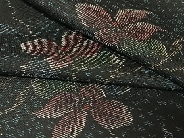 平和屋着物○本場大島紬 枝花文 黒地 さが美扱い 正絹 逸品 未使用