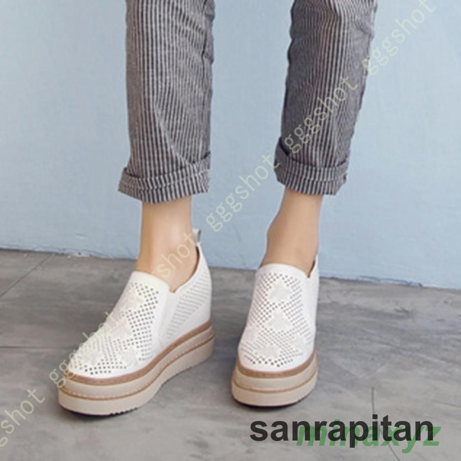 厚底 スリッポン レディース スニーカー インヒール 白 黒 軽量 ローファー ラウンドトゥ ローカット カジュアル クッション性 シークレッ
