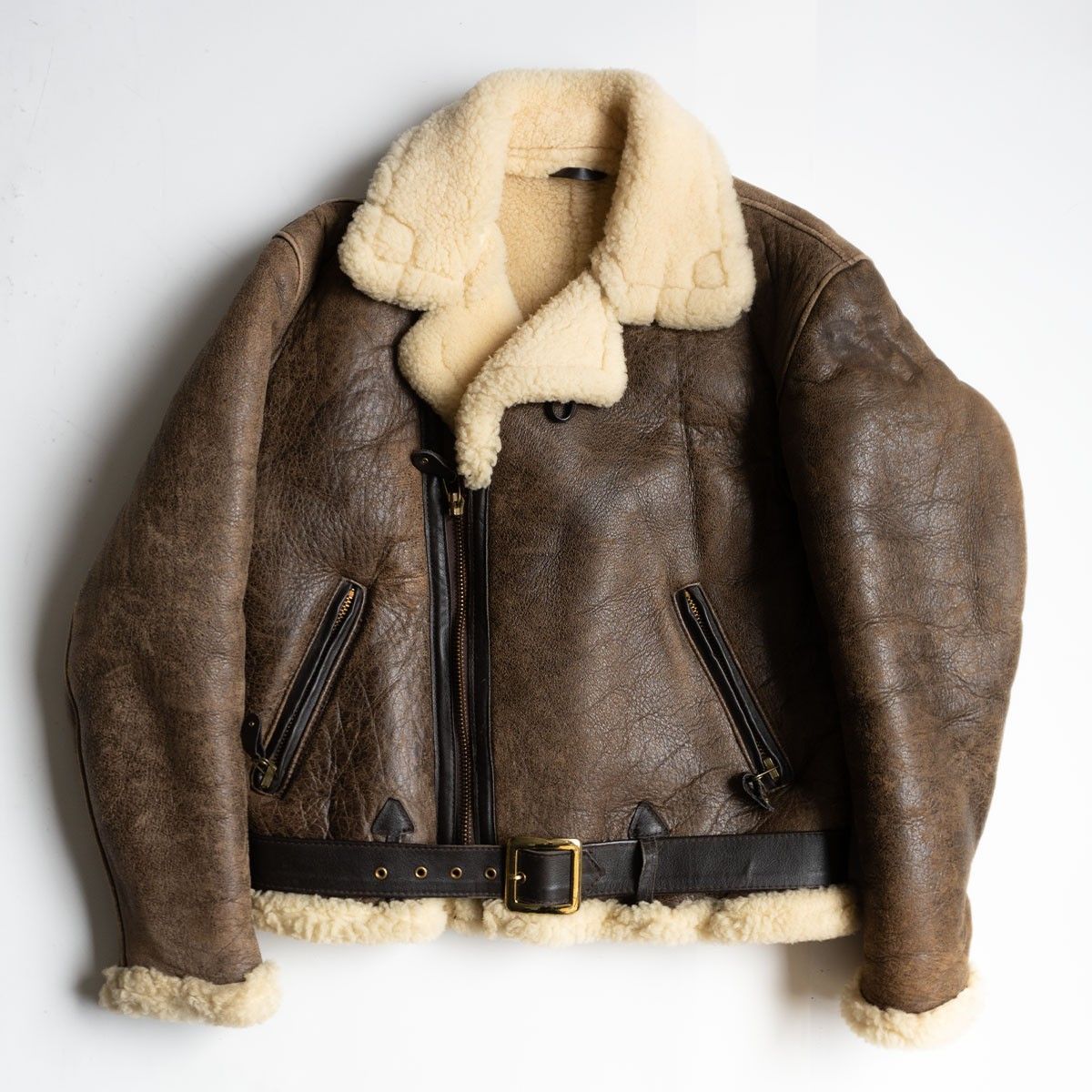 雰囲気抜群 SCHOTT ムートン ライダースジャケット 40 ブラウン レザー ジャケット 25100353