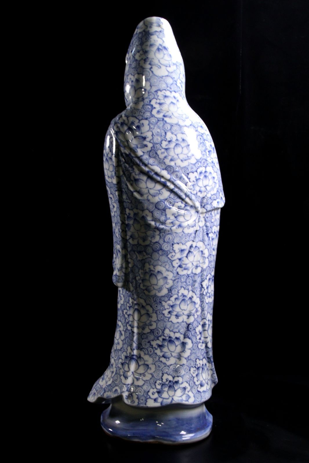 九谷焼 白磁製染付観音菩薩立象 60cm 唐物 骨董 古美術 楾