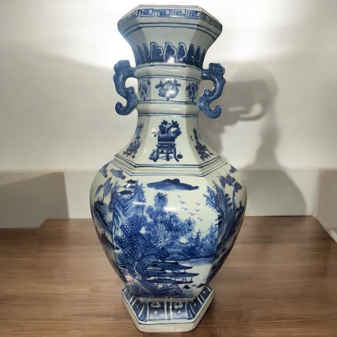 中国古美術 染付 青花山水花瓶 花器 壺 希少品 工芸品 中国古玩 青龍 - メルカリ