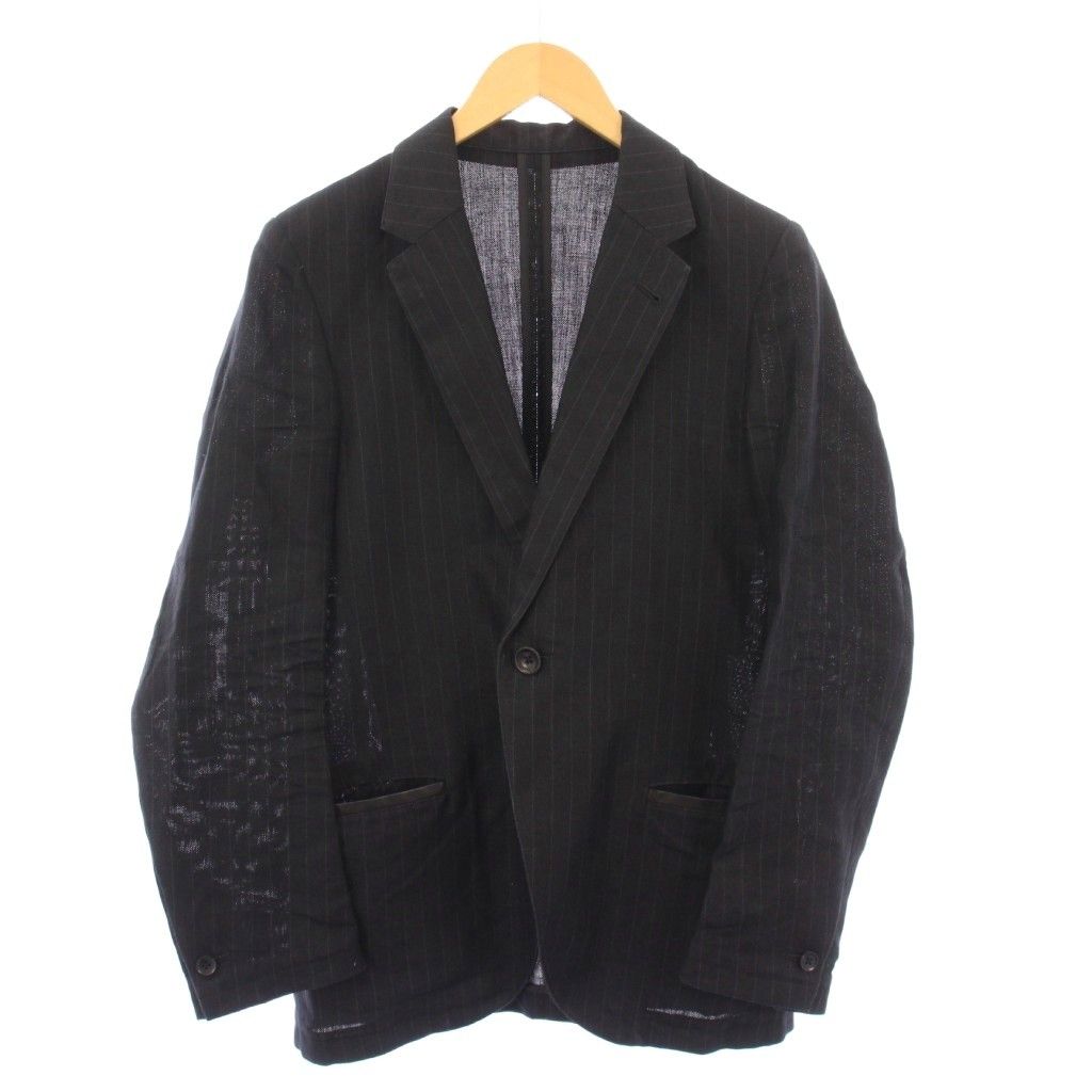 イサムカタヤマバックラッシュ ISAMU KATAYAMA BACKLASH シングルスーツ セットアップ テーラードジャケット アウター テーパードパンツ スラックス タック ジップフライ ラミー ストライプ柄 S 黒 ブラック BB
