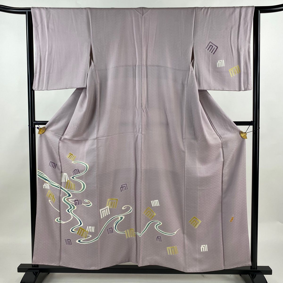 付下げ 身丈156cm 裄丈63cm S 袷 落款 源氏香 流水 金彩 薄紫 正絹 秀品