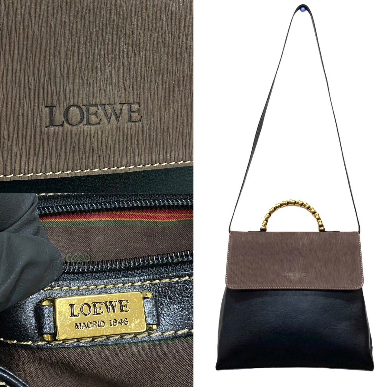 極 美品 LOEWE ロエベ ベラスケス ツイストハンドル 金具 レザー 本革