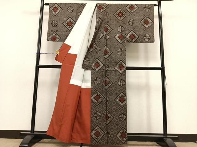 平和屋着物▽上質な紬 単衣 縞 そごう百貨店扱い 正絹 逸品 AAAZ9613fy