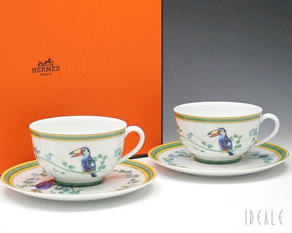 箱だけ エルメス トウカン 316 ティーカップ＆ソーサー 2P ペア HERMES Toucans