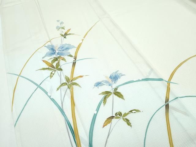 平和屋本店□極上 夏物 訪問着 絽 草花文 暈し染め 金彩 砥粉色地 反端