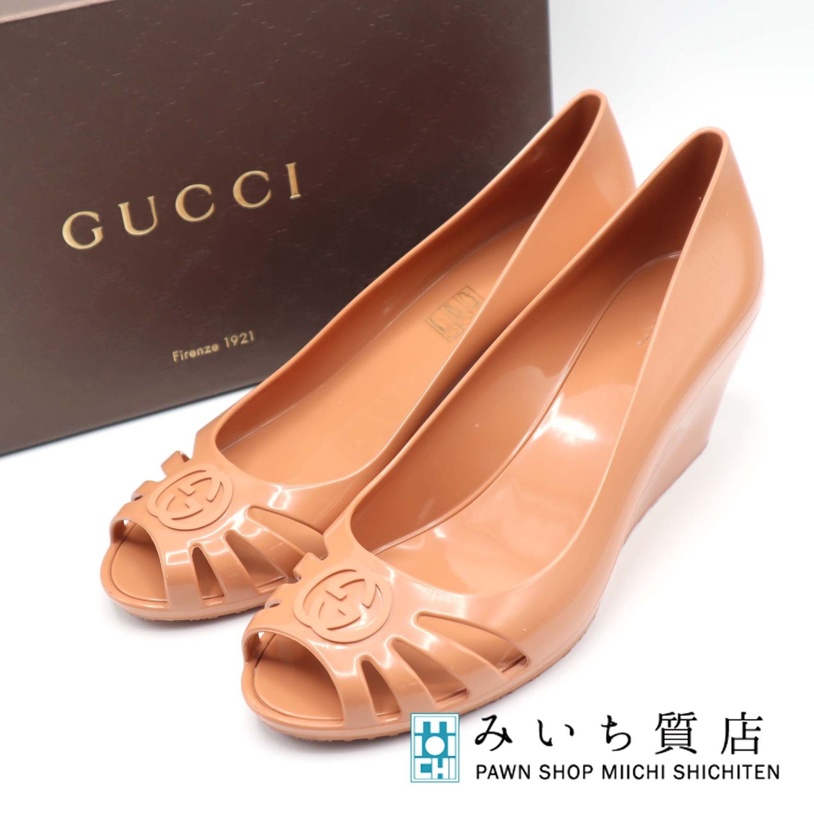GUCCI グッチ サンダル ラバーパンプス オープントゥ ウェッジソール 