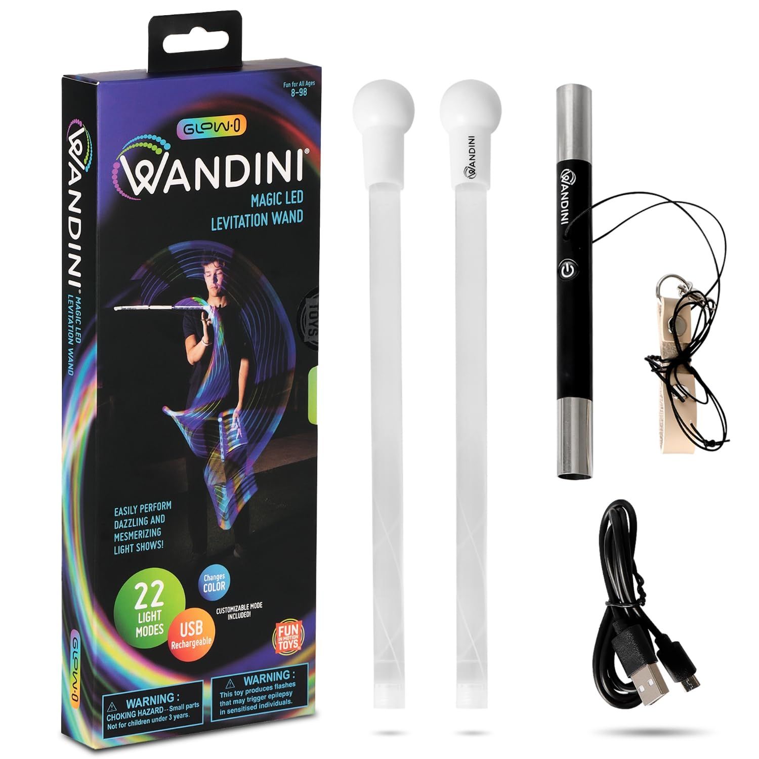 Wandini Glow.0 マジックワンド 折りたたみ式 LED浮遊棒 USB充電式 フローティングワンド LEDライトワンド 22色のライトモード 特許取得済み 巧妙にバランスが取れたLEDフローワンド 浮遊棒 