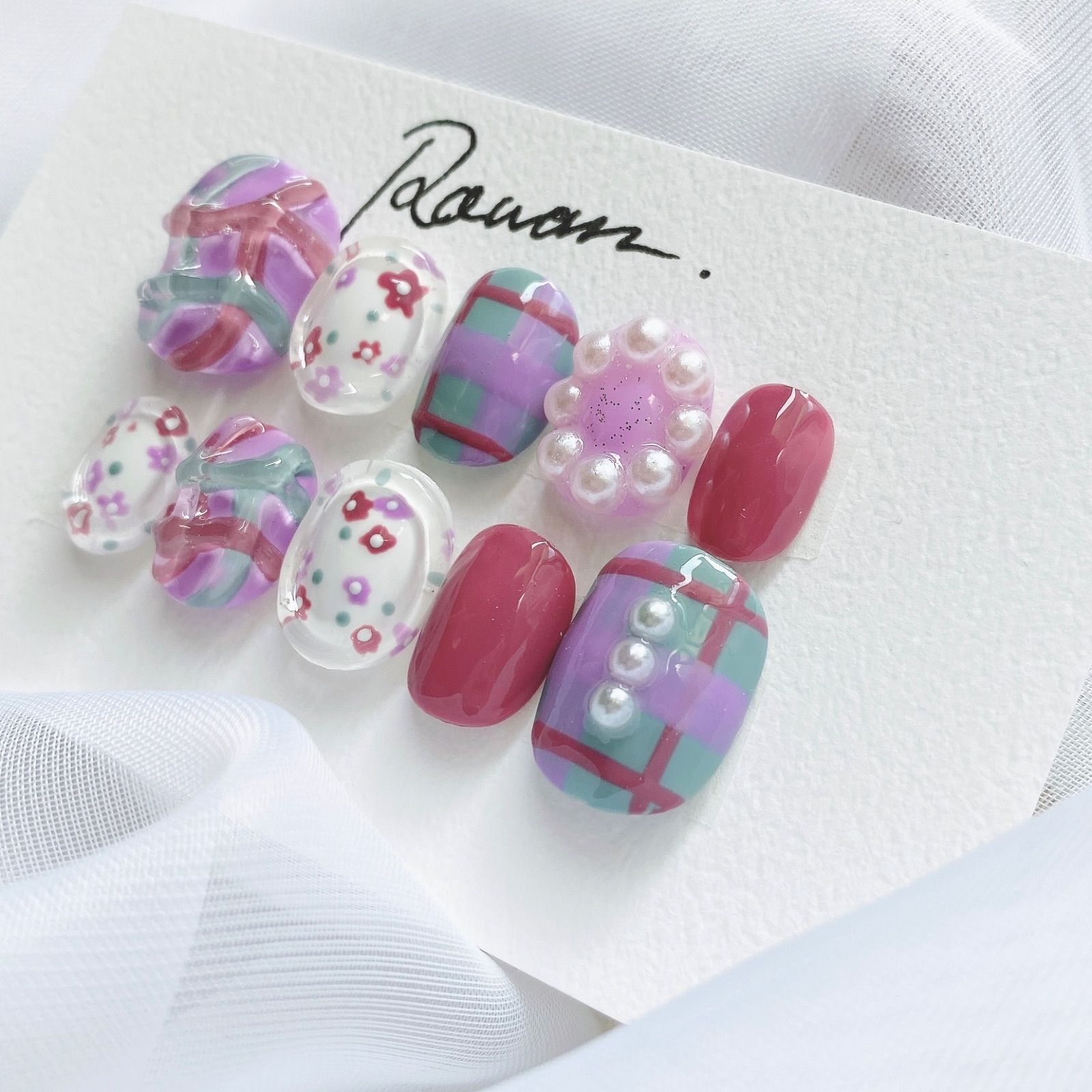 ネイルチップ 春ネイル レトロ ポップ カラフル 個性派 ニュアンス