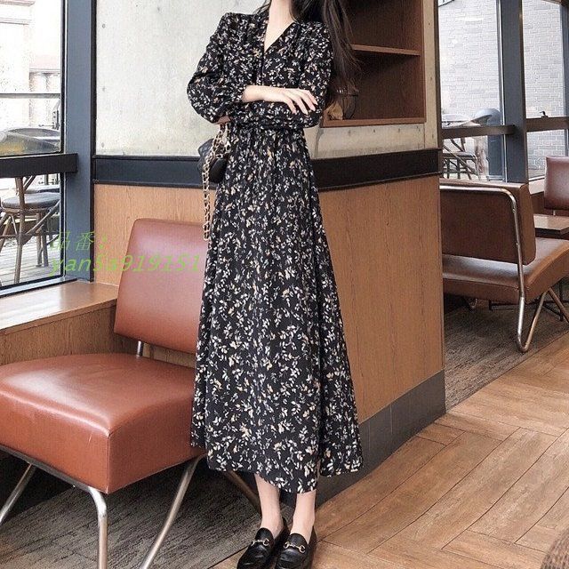 ロングワンピース レディース ワンピース 長袖 カジュアル 大きいサイズ 長袖 レディース Vネック 花柄 ワンピース ワンピース 小花柄 ワンピース ロング丈 yan5a919151